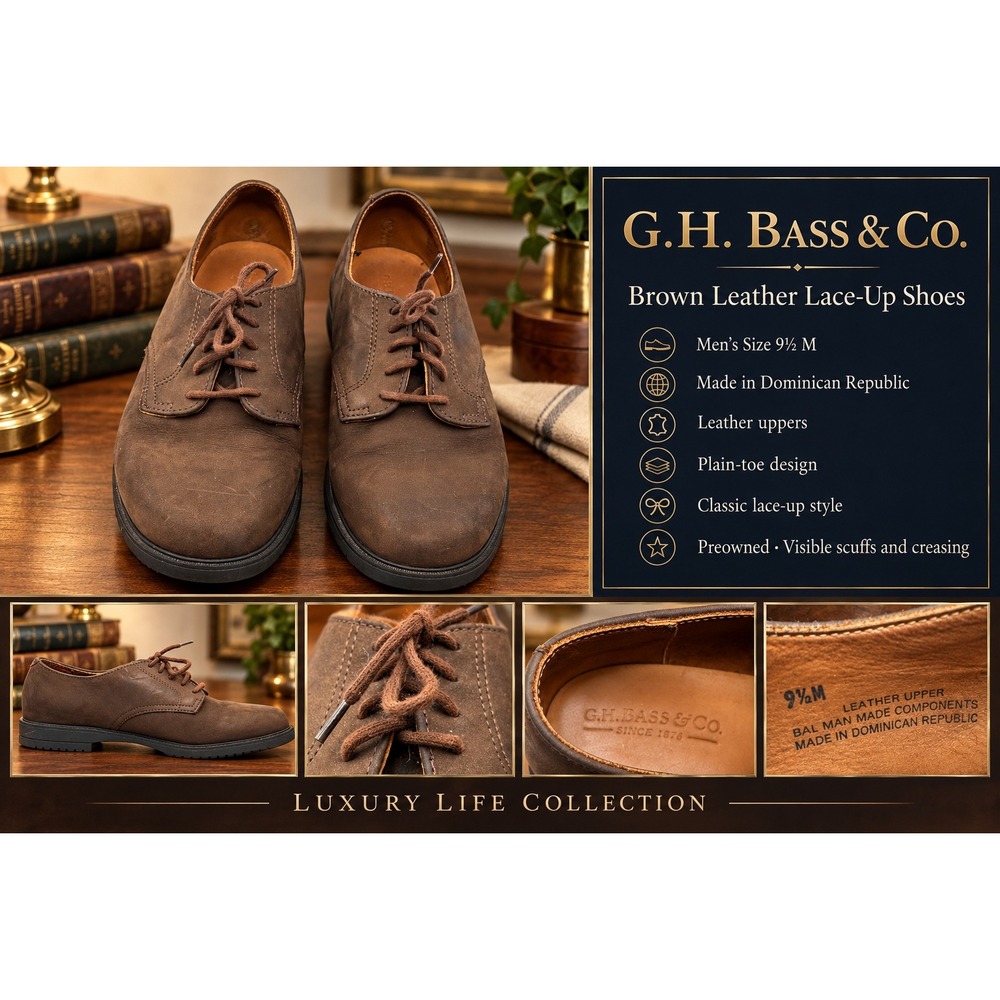 GH Bass Mens Brown Leather Oxford Shoes Lace Up Lug Sole 9.5 M 5775